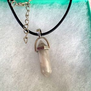 Natural Quartz Pendant on Black Cord Necklace 16-18”